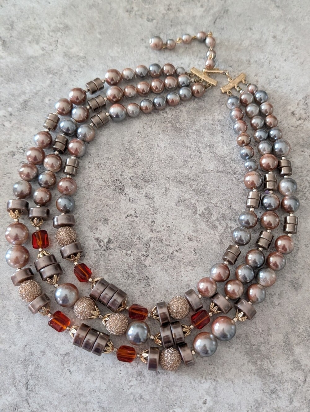 Vintage Japan Multi-Strand Beaded Earth Tone Palette Statement Necklace